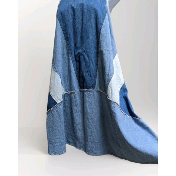 Free People Rising Sun Denim Mini Dress Halter 70s Open Back Hippie Festival Lrg - Picture 6 of 16